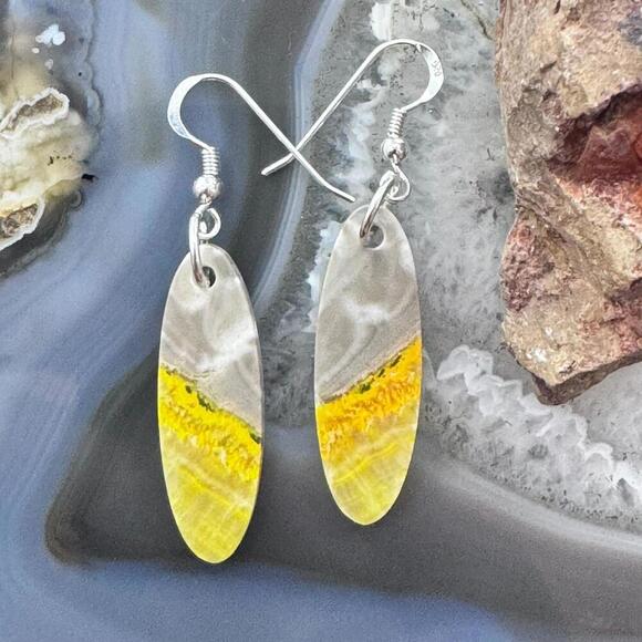 Sterling Silver Oval Bumblebee Jasper Slab Dangle Earrings For Women #170 - Picture 1 of 10